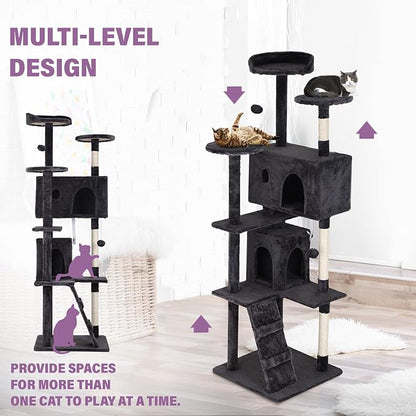 70 inches Cat Tower for Indoor Cats Multi-Level Cat Condos for XL Cat Tree Cat Climbing Tower with Scratching Posts, Hanging Toys,Dark Gray