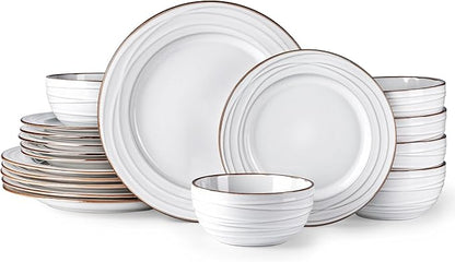 GBHOME Ceramic Dinnerware Sets,18 pcs Embossed Elegant Stoneware Plates and Bowls Sets, Housewarming Wedding Gift | Dishwasher & Microwave Safe | Dishes Set Service for 6