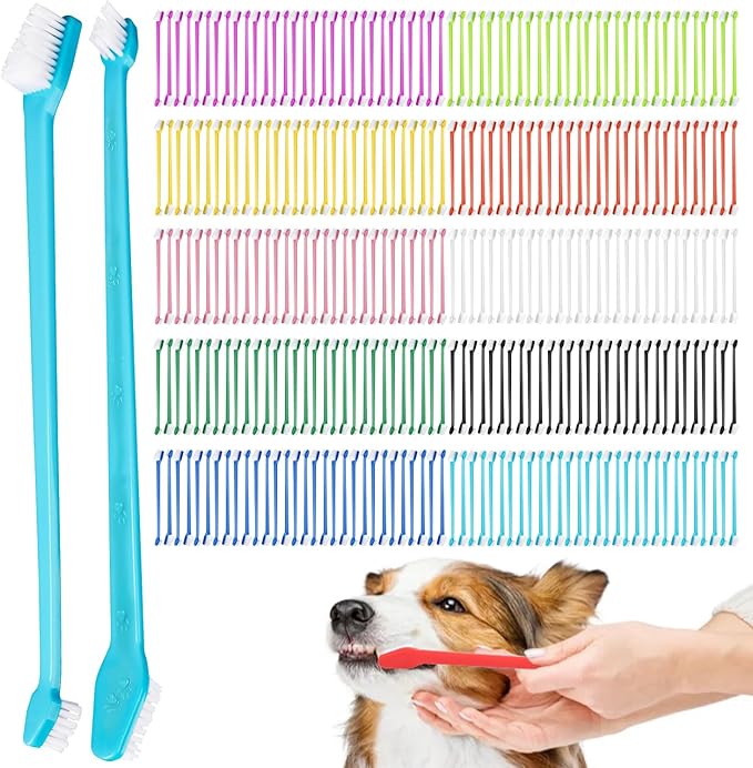 300 Pcs Dog Toothbrush Kit, Dual-Headed Toothbrush for Dogs & Cats, 10 Colors