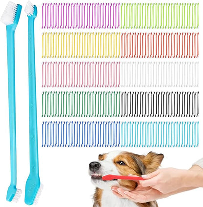 300 Pcs Dog Toothbrush Kit, Dual-Headed Toothbrush for Dogs & Cats, 10 Colors