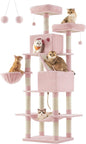 Feandrea Cat Tree, 81.1-Inch Large Cat Tower with 13 Scratching Posts, 2 Perches, 2 Caves, Basket, Hammock, Pompoms, Multi-Level Plush Cat Condo for Indoor Cats, Jelly Pink UPCT190P01