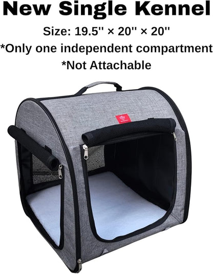 Fabric Portable Pet Kennel/Shelter, Single, Gray, 20"x20"x19.5" - Car Seat-Belt Fixture Included