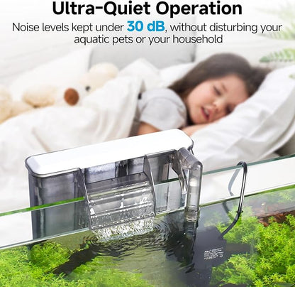 AQQA Quiet 20-30 Gallon Fish Tank Filters - Auto Start Hang on Back Aquarium Filter, 6W/ 8W Adjustable Flow, Deodorization Decontamination Filter System AQ168 (6W 158GPH)
