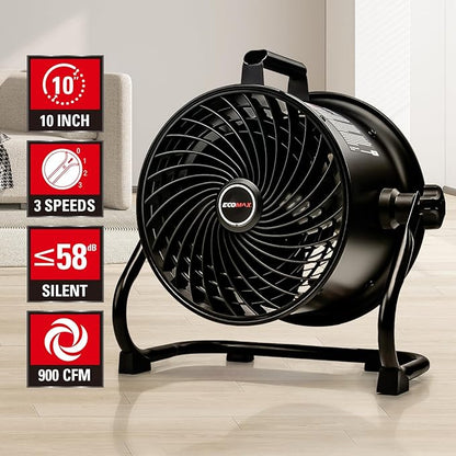 10-Inch High-Velocity Drum Air Circulator Fan, Heavy-Duty Shop Fan with 3-Speed & 360° Tilting Floor Fan for Warehouse, Industrial, Workshop