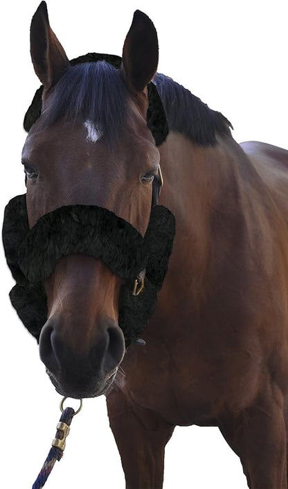 ECP Equine Comfort Products Merino Sheepskin Halter Fleece Set for Horses, 100% Natural Wool, Chafe Protection, Breathable Relief & Cushioned Comfort, Machine Washable, 9-Piece Set, Black