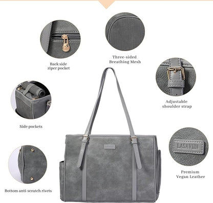 Fashion Dog Purse Pet Carrier Leather Bag for Small Dogs Cats Puppy, Portable Tote Bag Airline Approved Soft-Sided Carriers (Grey)