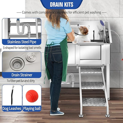 Electric Dog Bathing Station for Large Dogs, Height Adjustable Stainless Steel Dog Pet Washing Station, Professional Dog Grooming Tub with Electric Lift, Pet Wash Bath Station