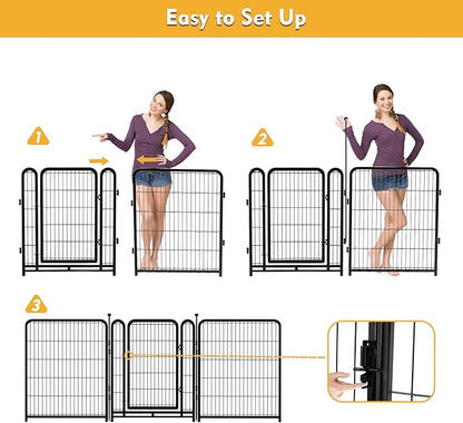 56 in(H) Decorative Garden Fence Panels, Wide Door Low Threshold, Dog Fence Outdoor for Yard. 10 Panels Total 22.1 Ft(L)，No Dig Fencing for Dogs, Black