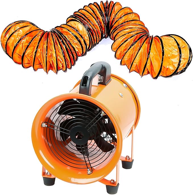 dreamdragon 8" High-Velocity Portable Utility Blower Fan, Industrial Exhaust Fan with 25ft Flexible Duct Hose, 3150 RPM Low-Noise Ventilator for Basements, Workshops, Warehouses, and Confined Spaces