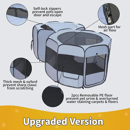 EighteenTek XLarge 2-in-1 Pop up Dog Playpen, Assembly-Free, with Leakproof Pet Pee Pads,Portable Foldable Cat Tent Enclosure Indoor Outdoors Puppy Kittens Small Animals Crates (L, 90" Lx45 Wx28 H)