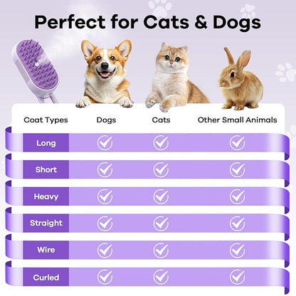 4 in 1 Cat Steam Brush Rechargeable pet spray comb Steam Brush for Cats and Dogs, Massage, Cleaning, Shedding & Combing Multifunctional Hair Removal Anti Static Grooming Tool for home (White)