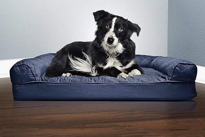 Furhaven Orthopedic Dog Bed for Large/Medium Dogs w/ Removable Bolsters & Washable Cover, For Dogs Up to 55 lbs - Quilted Sofa - Navy (Blue), Large