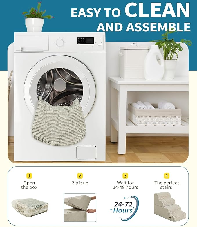 Dog Step for Bed, Dog Stair 4-Step 35D Pet Stair 19.7" H for High Bed or Sofa Non-Slip Balanced Pet Step Indoor, Beige