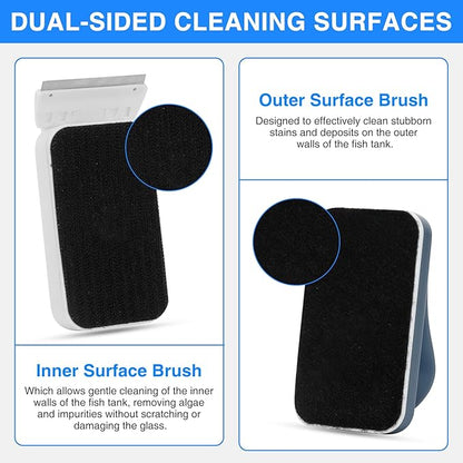 fishkeeper Aquarium Strong Magnetic Glass Cleaner Brush, Fish Tank Algae Magnet Cleaning Tool with 2 Detachable Scrapers, Mag Float Scrubber for 0.25-0.625Inch Glass and Acrylic Tanks