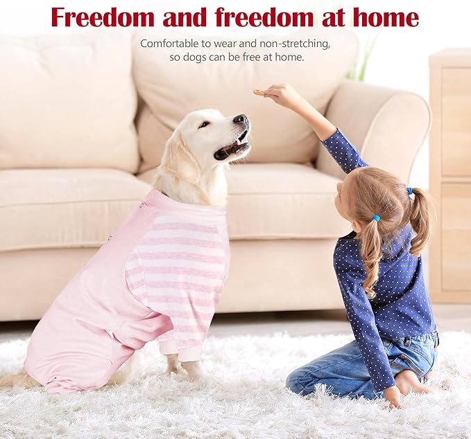 Dog Recovery Suit, Abdominal Wound After Surgery Wear, Anti Licking Bodysuit with Snaps, E-Collar & Cone Alternatives, Long Sleeve Dog Spay Surgical Pajamas Prevent Shedding(XL, Pink)