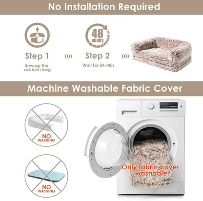 EHEYCIGA Foldable XXL Dog Bed, Faux Fur Fluffy Pet Couch Bed for Extra Large Dogs, Orthopedic Calming Memory Foam Pet Bed, Washable Soft Pet Sofa Bed with Non-Slip Bottom, Faded Brown, 54"x38"x7.5"