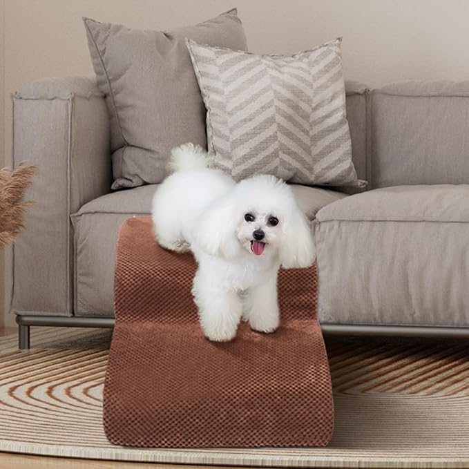 Dog Stairs for Small Dogs - High Density Foam Pet Steps, Extra Wide Dog Ramp with Non-Slip Bottom for High Beds, Couch and Sofa, Best for Dogs Injured, Older Doggy Cats