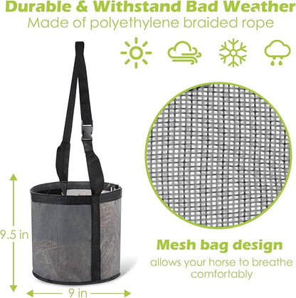 2 Pcs Horses Feed Horse Bag for Grain Hay Bags Heavy Duty Mesh Horse Feeder with Adjustable Strap Comfort Neck Pad Nose Pad and Waterproof Bottom Muzzle(Gray)