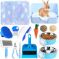 15 Pcs Rabbit Starter Kit Small Rabbit Litter Box Animal Grooming Kit Bunny Toys Bowl Blankets with Cleaning Set for Guinea Pig Accessories(Candy Blue)
