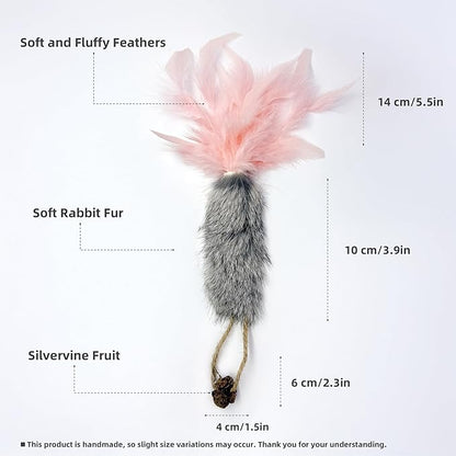 3 Pack Rabbit Fur Catnip Toys with Feathers – Interactive Carrot Cat Toys with Galls Fruit for Indoor Cats and Kittens