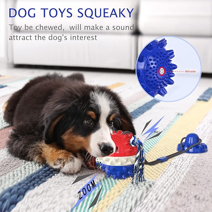 Aggressive Chewer Dog Toys - Rope Toys with Suction Cup, Teething Treats & Puzzle Food Dispensing Ball (Navy Blue)