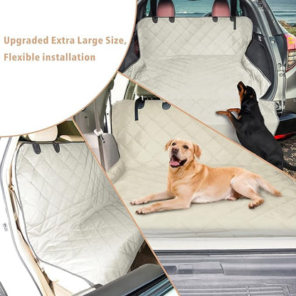 F-color SUV Cargo Liner for Dogs, Water Resistant Pet Cargo Cover Dog Seat Cover Mat for SUVs Sedans Vans with Bumper Flap Protector, Non-Slip, Large Size Universal Fit, Beige