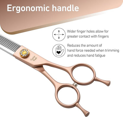 Fenice Peak Professional Curved Thinner Dog Grooming Scissors 7.0'' Rose Gold Thinning Shears Extremely Sharp Blades 440C Stainless Steel Thinning Shears Durable Smooth Fine Cut for Dogs and Cats.
