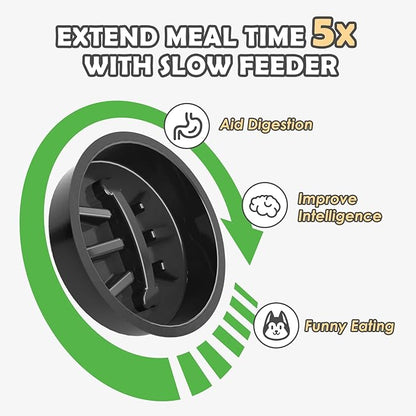 Elevated Dog Bowls with Slow Feeder and Spill Proof Mat, Adjustable Height 4.3-11.8'', Two 1.7L Stainless Steel Food & Water Bowls, Metal Raised Dog Bowl Stand, for Large Medium Breeds