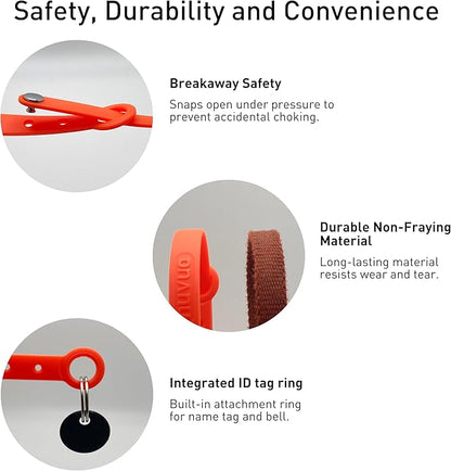 5 Pack Breakaway Cat Collar - Soft, Comfortable, and Lightweight Safety Buckle Collar with ID Tag Ring for Outdoor Cats and Kittens by Nuvuq (6 ⅞" to 10 ¼", Red, Orange, Pink, Blue and Black)