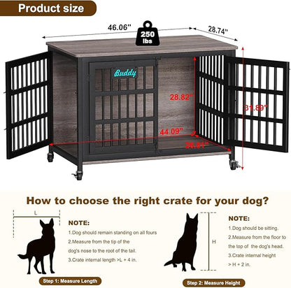 EasyCom 48"/42"/33" XXL Dog Crate Furniture with Casters, Heavy Duty Dog Kennel Indoor for Large Dogs, Escape-Proof and Chew-Proof Dog Cage for high Anxiety Dog, Decorate House as TV Stand, End Table