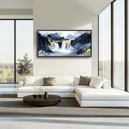 Extra Large Abstract Golden Waterfall Framed Wall Art for Living Room,Oversized Foggy Mountain Pictures Wall Decor,Canvas Print Painting Modern Artwork Bedroom Office Bathroom 60L" x 30W"