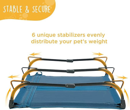 Folding Raised Dog Cot, Large Outdoor Elevated Dog Bed, Cooling Chew Proof Pet Cots Bed, Portable, Heavy Duty Up to 160 lbs, Pet Cot for Camping, Home, Dark Blue, 43"x27"x7"
