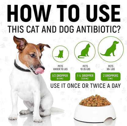 Antibiotics for Dogs | Antibiotics for Cats | Herbal Supplement for Digestion, Breathing, Urination | for Infections, Cough, Allergies | Beef Flavor & Cranberry | for All Pet Breeds | 2 Oz