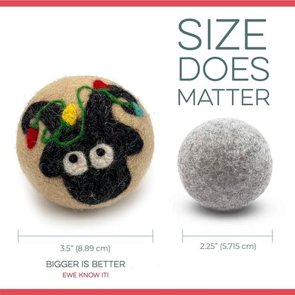 Fluff Ewes Wool Dryer Balls 6 Pack Premium New Zealand Wool Laundry Balls for Dryer, No Static Dryer Balls Laundry Reusable, XL Christmas Dryer Balls, Holiday Dryer Balls - Sheep in Heavenly Peace