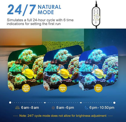 Aquarium Light,36W 24/7 Natural Mode,9 Light Modes(Water Grass Mode & 7 Colors & Cycle),Adjustable Timer and 7 Color Brightness - with Expandable Mounting Bracket for 36~42IN Fish Tank