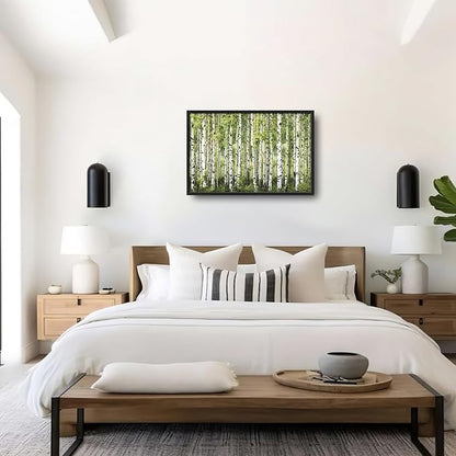 Extra Large Birch Tree Framed Wall Art for Living Room,Oversized Green Aspen Trees Forest Pictures Wall Decor,Canvas Print Painting Modern Artwork Bedroom Office Bathroom 36L" x 24W"