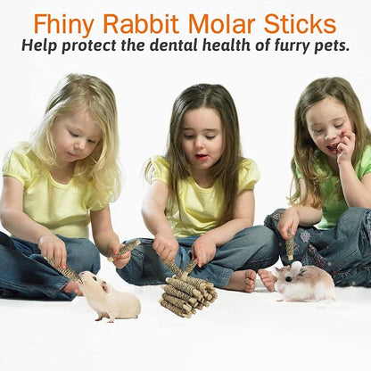 Fhiny 18 PCS Guinea Pig Chew Toys, Natural Seagrass Sweet Bamboo Molar Sticks for Teeth Bunny Chew Toys Cage Accessories for Rabbit Bunny Guinea Pig Chinchilla Hamster