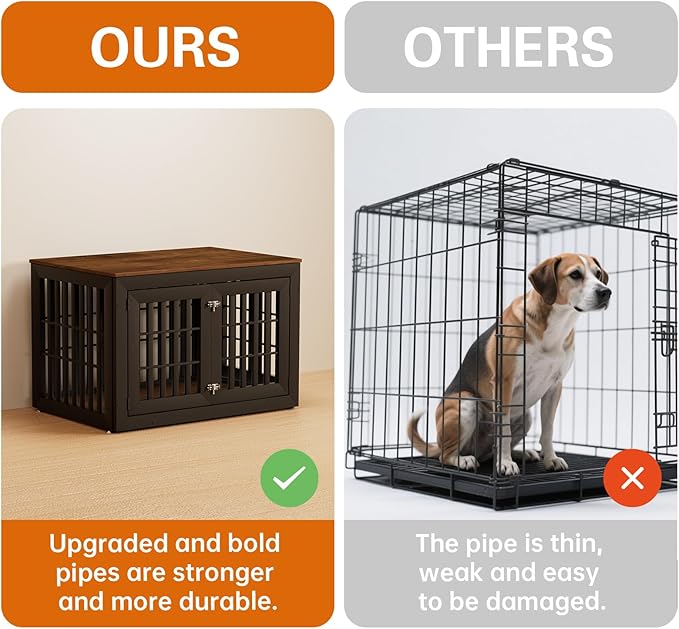 42" Heavy Duty Dog Crate Furniture for Small,Medium and Large Dogs,Rustic Wooden Dog Cage Kennel Indoor Furniture with Waterproof Top,Decorative Pet House Side End Table (Black & Wood)