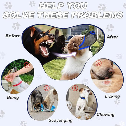 Dog Muzzle, Soft Air Mesh Muzzle for Small Medium Large Dogs Anti Biting Barking Chewing Scavenging, Breathable Adjustable Loop Pets Muzzle with Front Opening Design Allows Panting Drinking (Blue,XL)