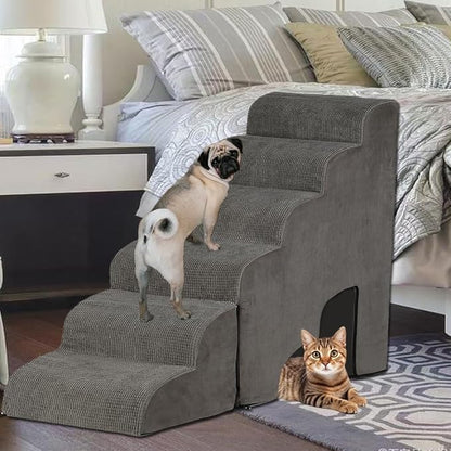 Dog Stairs for High Beds 25-30 inches Tall, 6-Step Dog Steps for High Bed for Doggies/Kitties, 30D Foam Pet Stairs Steps for Small Dogs, Dog Ramp/Ladder for Old Dogs/Cats, Grey