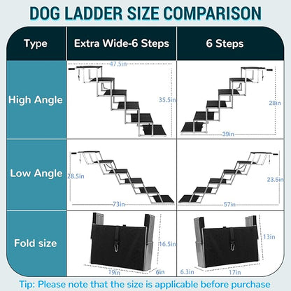 Extra Wide Dog Stairs for Large Dogs,Dog Ramps for Cars,Portable Folding Doggy Stairs for Cars,SUV,Trucks,Pet Ramp with Non-Slip Surface,Pet Steps Supports Up to 250 lb,6 Steps