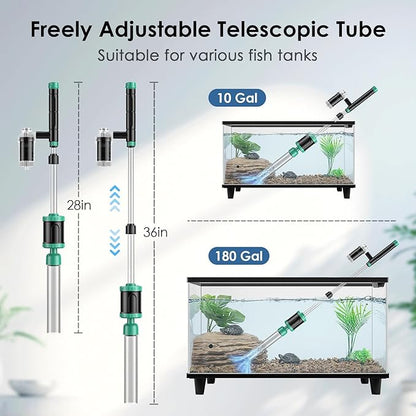 AKKEE Aquarium Vacuum Gravel Cleaner, 8 in 1 Multifunctional 36W Fish Tank Gravel Cleaner Vacuum for Water Changer Wash Sand Water Filter Circulation Waterproof Aquarium Vacuum Cleaner Timed Off