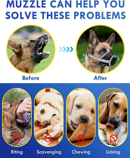 Dog Muzzle, Soft Air Mesh Muzzle for Small Medium Large Dogs Anti Biting Barking Chewing, Breathable Drinkable Adjustable Loop Pets Muzzle for German Shepherd Husky Labrador Retriever (Grey,XL)