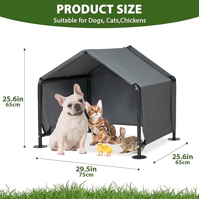 Dog Shades for Outside - Outdoor Dog Kennel for Small Dogs, 29.53”x25.59”x25.59” Outdoor Sun Rain Canopy Pet House, Waterproof Pet Canopy Shelter for Small Animals with Ground Nails