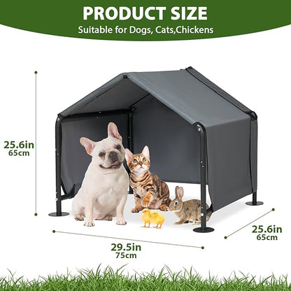 Dog Shades for Outside - Outdoor Dog Kennel for Small Dogs, 29.53”x25.59”x25.59” Outdoor Sun Rain Canopy Pet House, Waterproof Pet Canopy Shelter for Small Animals with Ground Nails