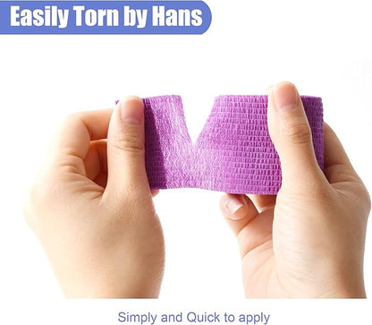 9 Pack 2" x 5 Yards Self Adhesive Bandage Wrap Self Stick Wrap for Ankle, Wrist, Finger, Sports, Breathable Cohesive Vet Tape for Pets (Purple)