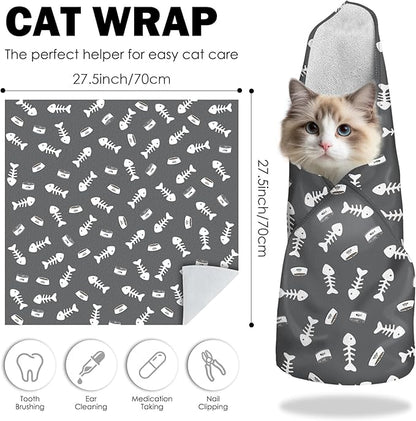27.6" Cat Grooming Wrap, Self Adhesive Cat Wrap for Cutting Nails, Anti-Escape Calming Cat Swaddle Wrap for Medicine Ear Cleaning, Anti-Scratch Cats Burrito Restraint Blanket, Practical Pet Tool Grey