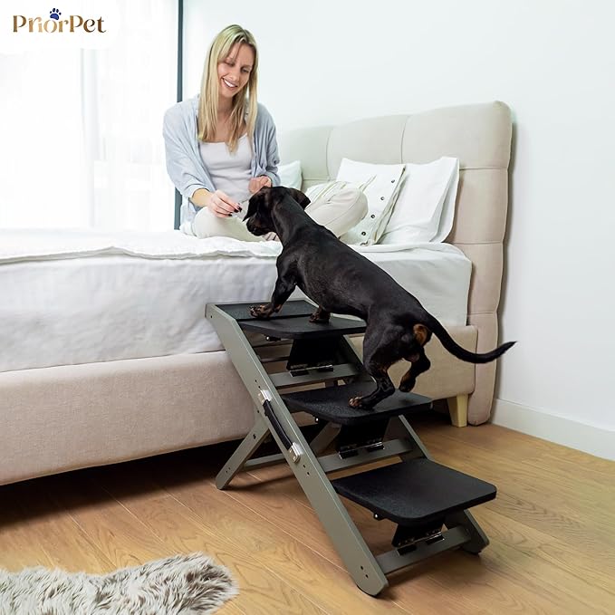 Dog Steps for Bed & Couch 2-in-1 Dog Stairs/Ramp - Height Adjustable Dog Ramp for Couch 7” - 20” - Pet Stairs, Dog Stairs for Small Dogs - Easy to Move Pet Steps with Landing Platform, Gray