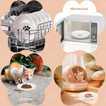 6 Pack Cat Food Bowl, Ceramic Cat Bowls, Anti Whisker Fatigue Cats Bowl Set,5.5 Inches Shallow Wide Kitten Plates for Food and Water (Cat's Paw Style)