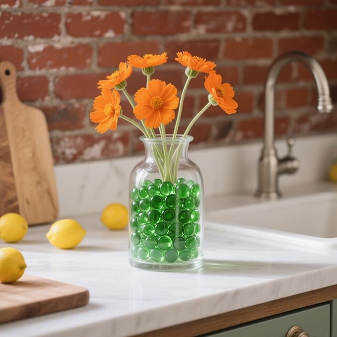 2.16LB Glass Beads Vase Filler Aquarium Gravel Decor Flat Glass Marbles Gems Pebbles Fish Tank Rocks Home Decorative Art Craft - Green